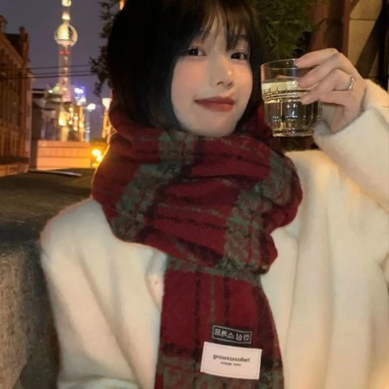 Autumn New Korean Style Warm Scarf Woman Plaid Elegant Shawl Girl Holiday Party Red Casual Preppy Winter Scarf