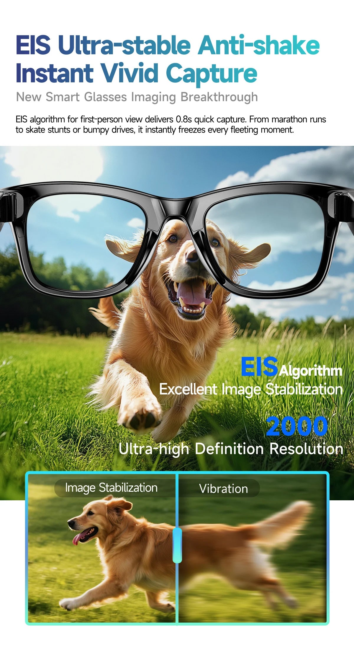 Smart Glasses 8 Million Pixels Recording Videos AI Photo Recognition Answer Translation 270mAh IP65 Waterproof Bluetooth Glasses