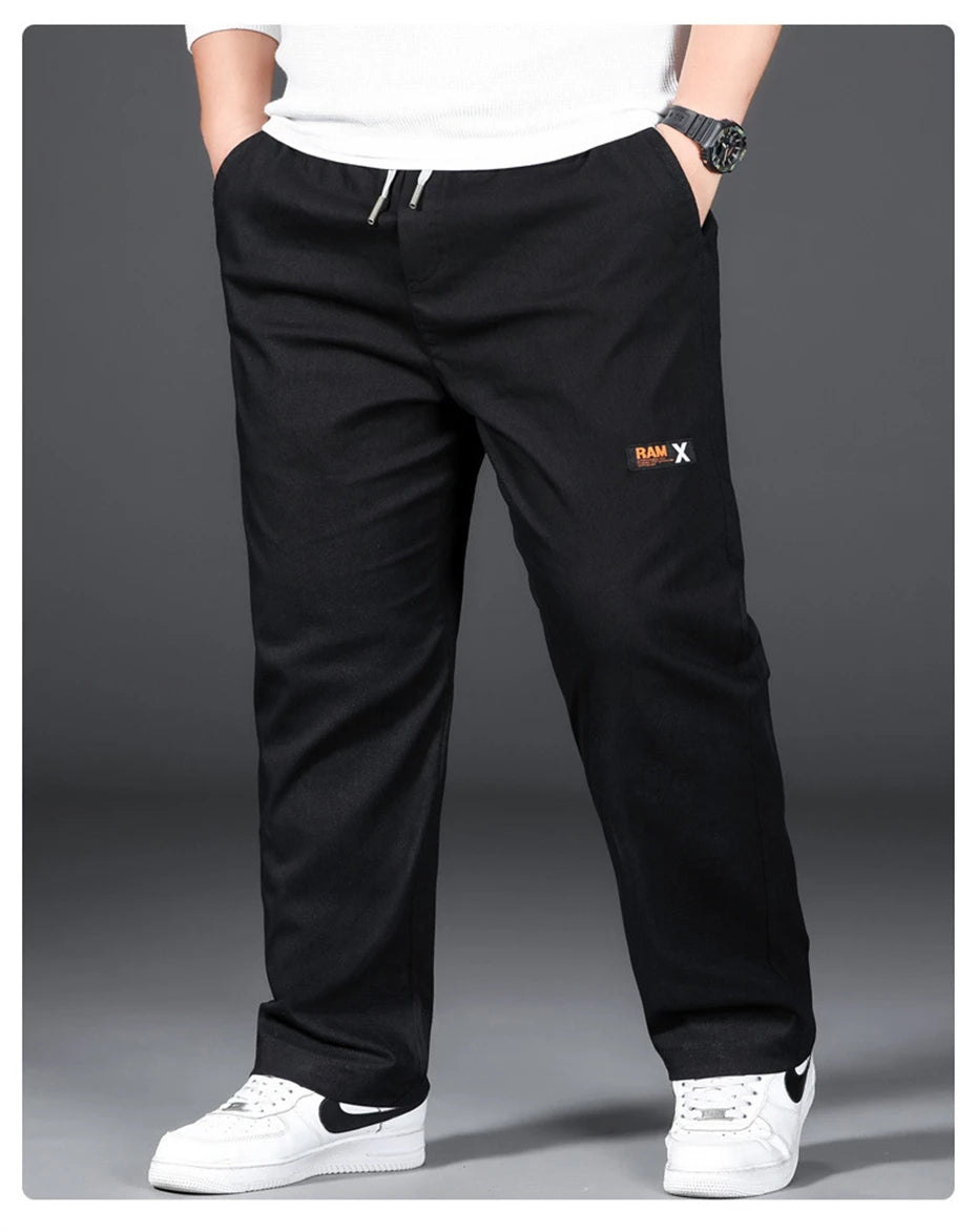 Plus Size 12XL Pants Men Casual Trousers Elastic Waist Straight Pants Male Fashion Grey Black Pants Big Size 10XL 12XL
