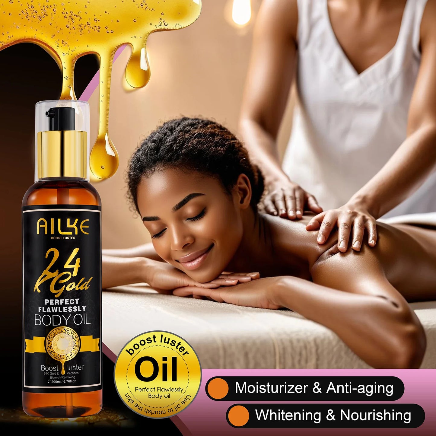 AILKE 24K Glod Flawlessly Skin Care Set, Whitening, Reduce Dark Spots, Pigmentation, Wrinkles, Moisturize, For All Skin Types