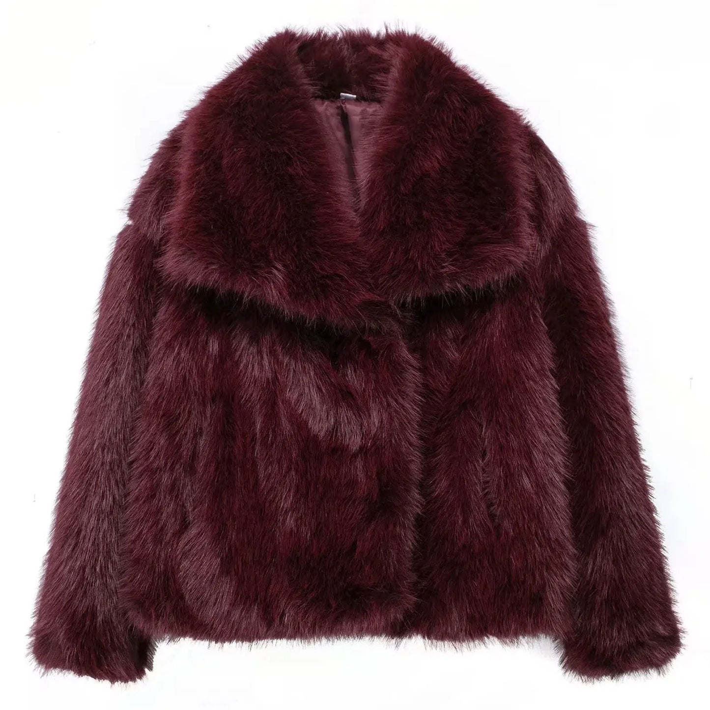 HH Women Fashion Faux Fur Jacket Vintage Turn-Down Collar Long Sleeve Coat Autumn Winter Woman Elegant Streetwear