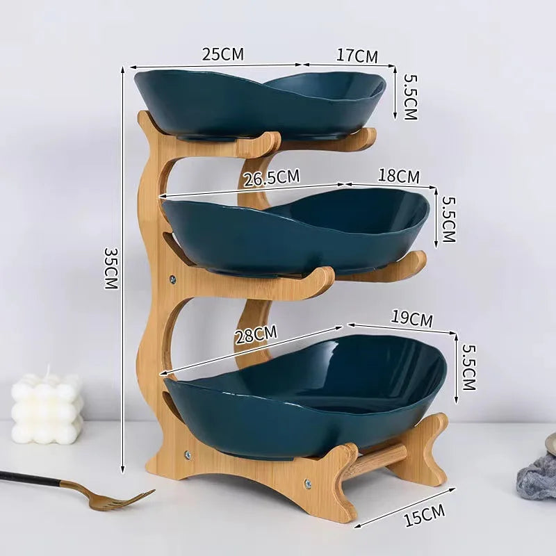 Partitioned Wooden Serving Tray, Natural Bamboo Snack & Fruit Platter for Kitchen Table, Perfect for Party, Family, Housewarming