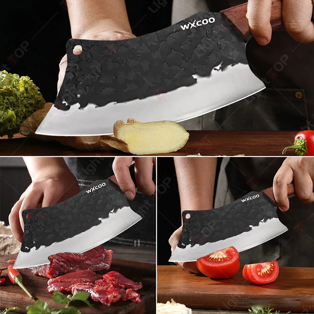 Kitchen Knife Supplies Forged Butcher Knife Fruit Slicing Bottle Opener Knife Multipurpose BBQ Cooking Chef Knife Wood Handle