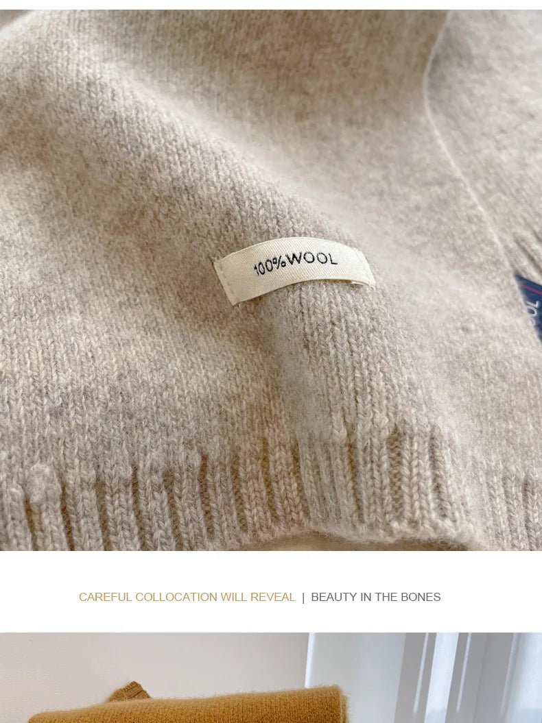 High Quality 100% Wool Scarf Men Women Winter Autumn Solid Color Couple Muffler Simple Warm Versatile Knitted Scarf Male Female