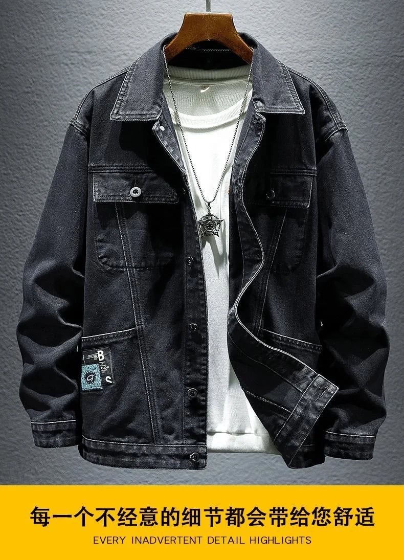 2024 Spring and Autumn New Fashion Solid Color Cotton Large Size Denim Jacket Men's Casual Relaxed Comfortable Breathable Jacket