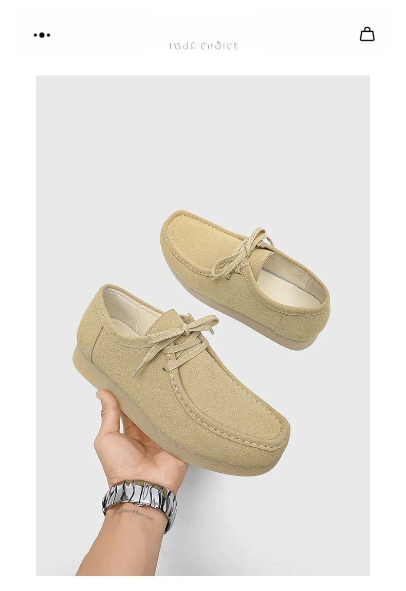 Retro Handmade Men's Casual Shoes Low Top Velvet Surface Smoke Rubber Spring Autumn British Style Flat Heel round Toe N-1