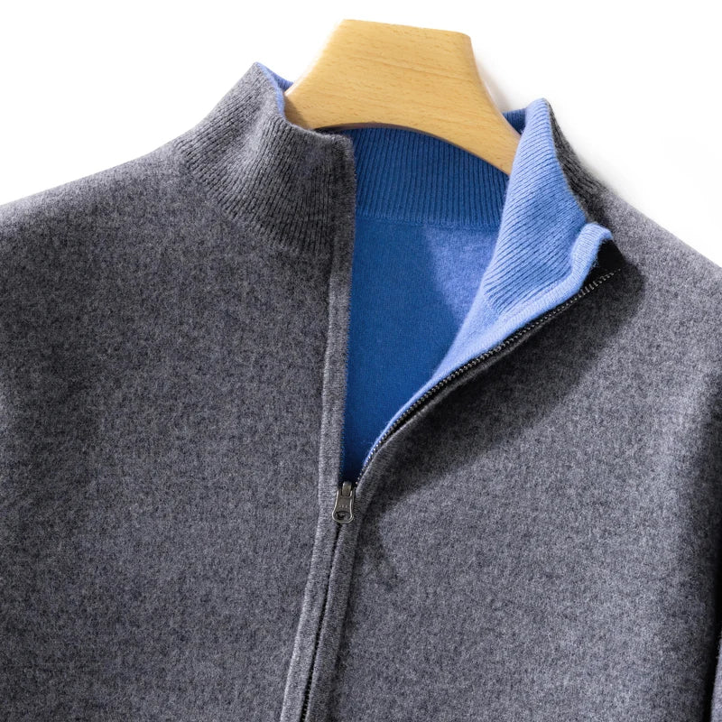 Men 100% Merino Wool Sweater Zipper Cardigan Wear Both Sides Autumn Winter Thick Warm Casual Cashmere Jumper Knitwear Coat Tops