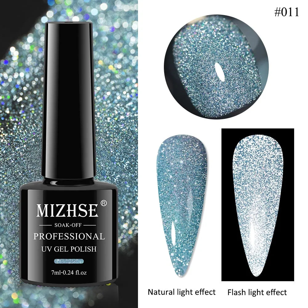MIZHSE 7ML Reflective Top Coat Gel Nail Polish Shiny Glitter Vernis Semi Permanent Varnish Nail Gel Polish for Manicure Nail Art