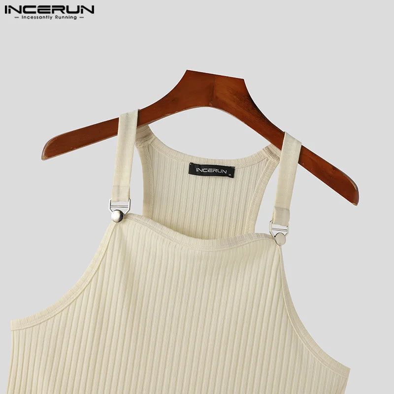 INCERUN Tops 2024 Korean Style New Men's Knitted Pit Strap Vests Summer Casual Streetwear Personality Sleeveless Tank Tops S-5XL