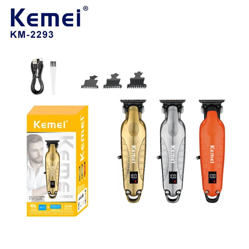 Kemei Km-2293 Barber Cordless Hair Trimmer 0mm Zero Gapped Carving Hair Clipper Professional Electric Finish Cutting Machine