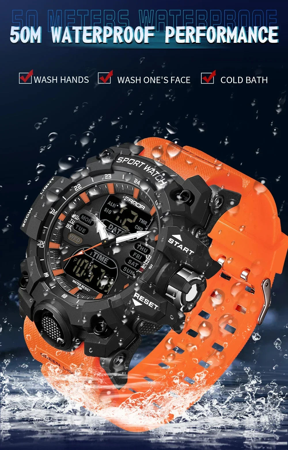 SANDA 6126 Military Man Alarm Stopwatch Quartz Wristwatch Male Digital Clock  Dual Display Men Watches Waterproof Sports Watch
