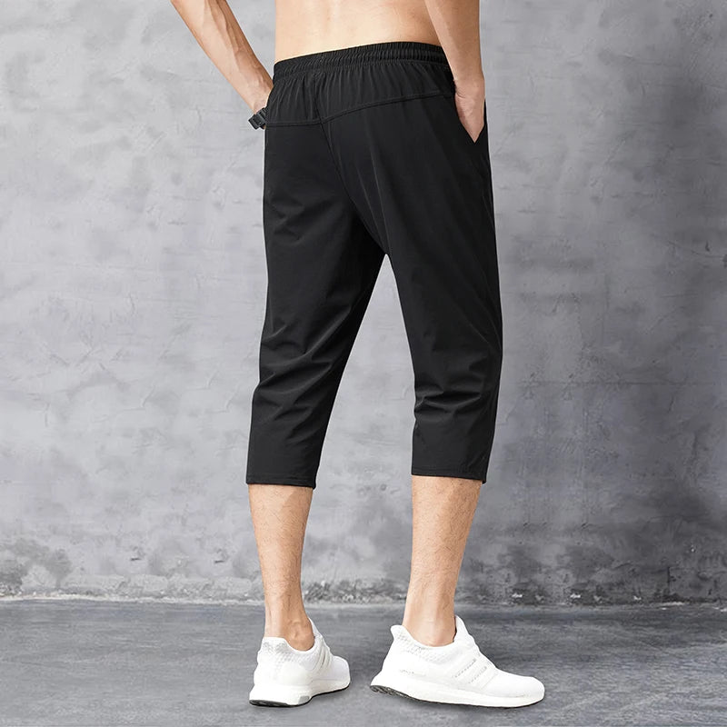 8XL 3/4 Length Men's Shorts Quick Drying Ice Silk Sport Shorts Summer Breeches Long Calf Bermuda Board Beach Elastic Big Size