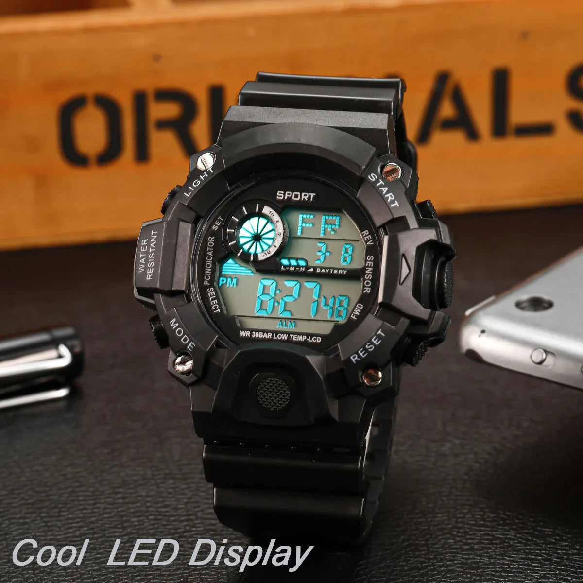 Men's Watch Fashion Sports Electronic Wristwatch Large dial Multifunctional Waterproof Luminous Alarm Kids Male's Military Watch