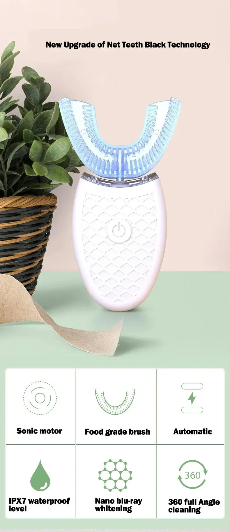 U Shape Degrees Intelligent Electric Toothbrush Sonic Automatic Tooth Brush 360 Degree Cleaning USB Charge Waterproof Toothbrush