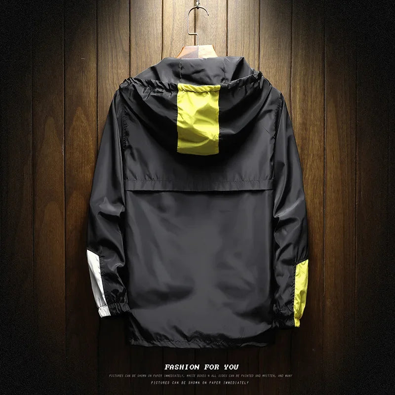 Men Autumn Outdoor Hooded Jacket Black Windbreaker Hoodie Men Large Size Bomber Zipper Jacket Brand Clothing PulloverCcoat Tops