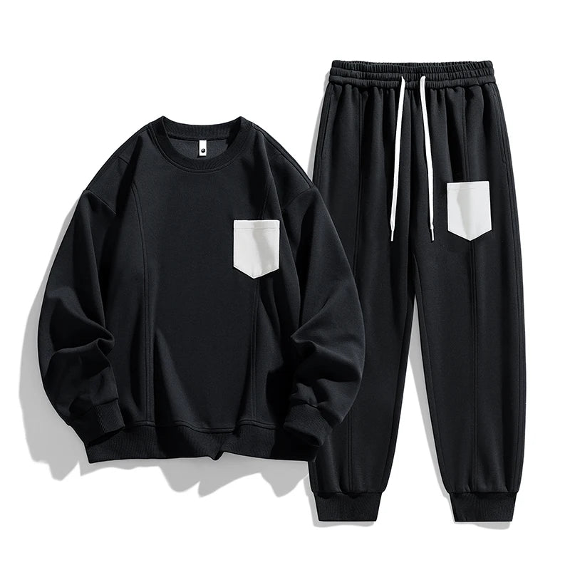 Plus Size Men 8XL Sweatshirts Set Pocket 6XL 7XL Oversized Jogging Streetwear Sport Street Male 2025 Long Sleeve Tops Pants Suit