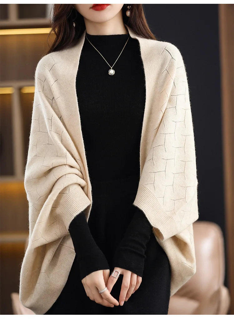 Wool Knitted Shawl Scarf Dual-purpose Autumn and Winter New Solid Color Loose Versatile Exterior Cloak Cardigan