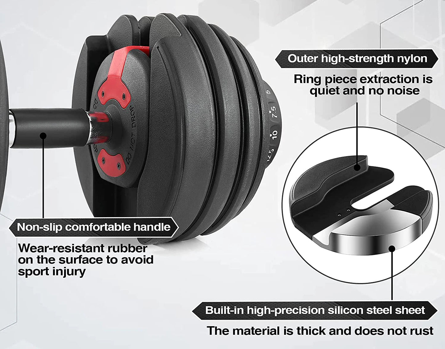 Adjustable Dumbbells Dumbbell Weight Set Home Gym Fitness 52.5lbs with Anti-Slip Handle and Tray for Men