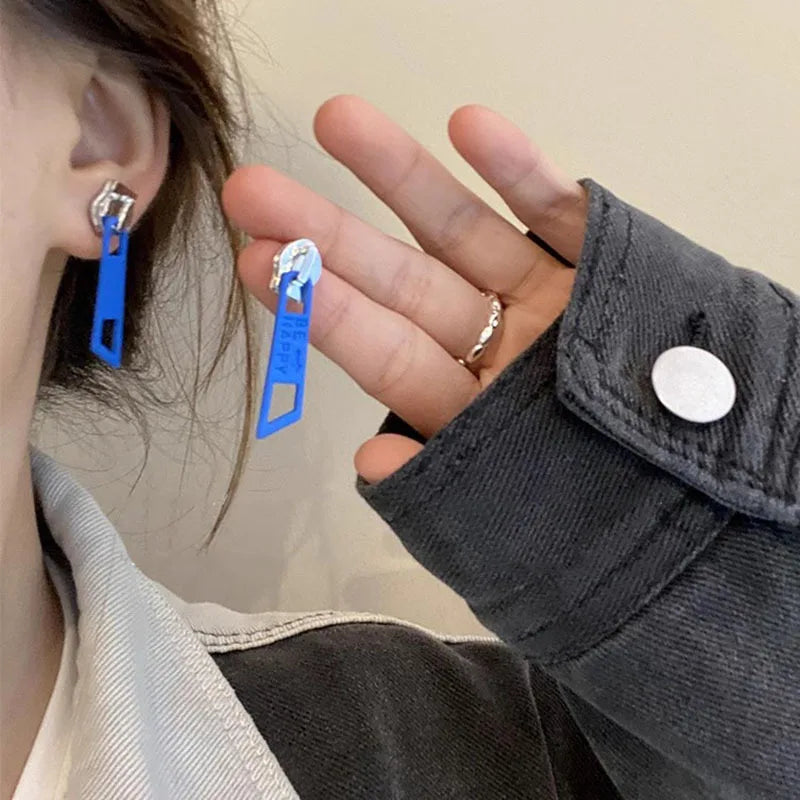 Hip-Hop Fashion Zipper Head Stud Earrings For Women Punk Style Personalized Girl Piercing Jewelry Accessory
