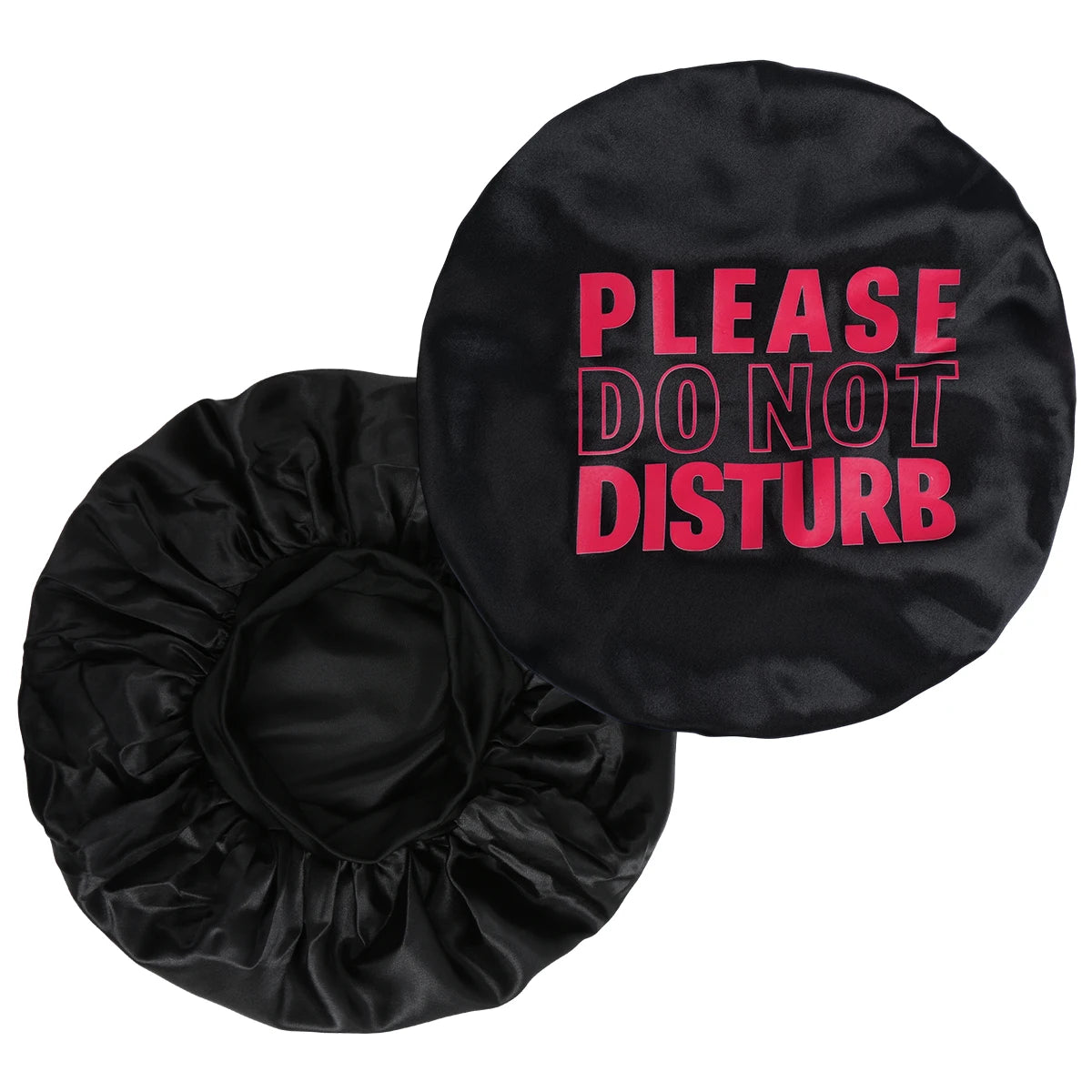 1pc Women's Satin Sleep Cap with Funny Words Print, Elastic Wide Brim Soft Bonnet for Sleeping and Daily Use, Protects Wig & Hai