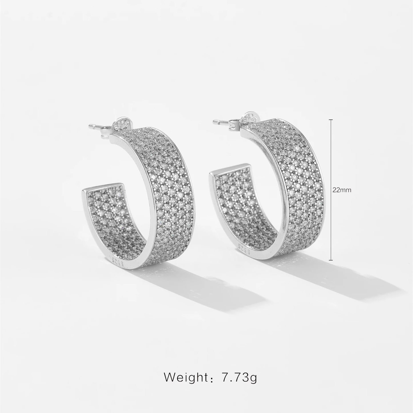 DPLAOPA 925 Sterling Silver Gold 22.5MM Hoops Piercing Clips Zircon Earring CZ Pendiente Clips Rock Punk Fine Jewelry