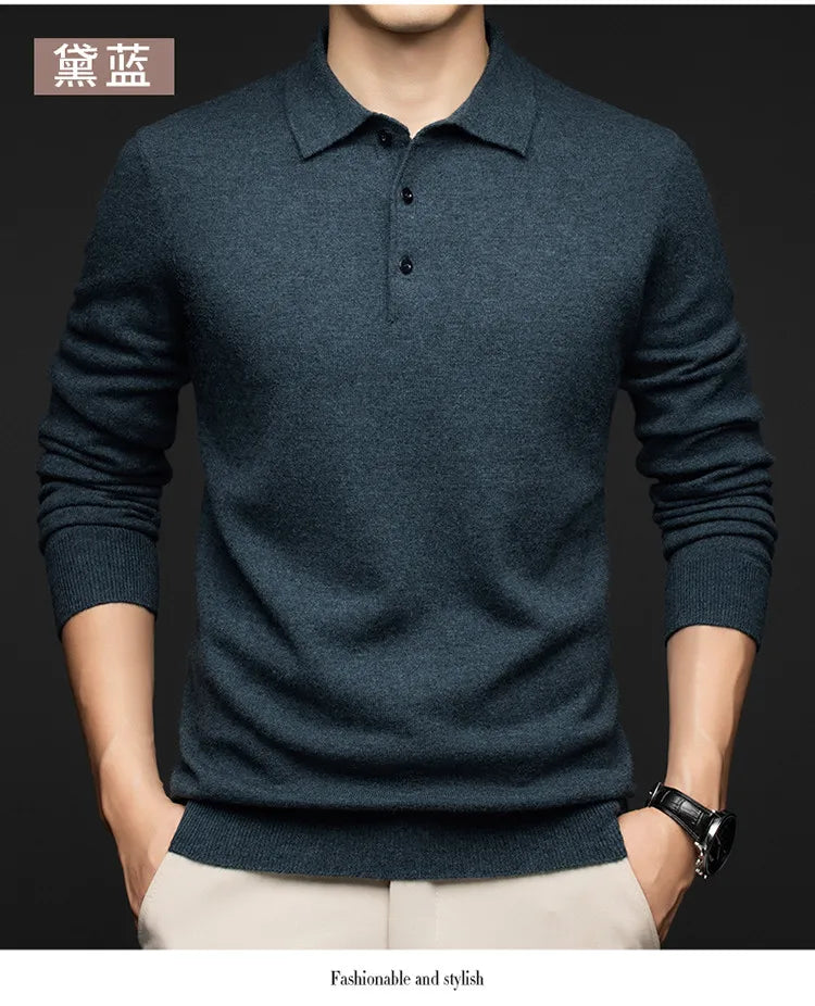 100% Australian Merino Wool Sweater, 360g Thickened Anti-Pilling, Polo Collar Gold Quality Pullover