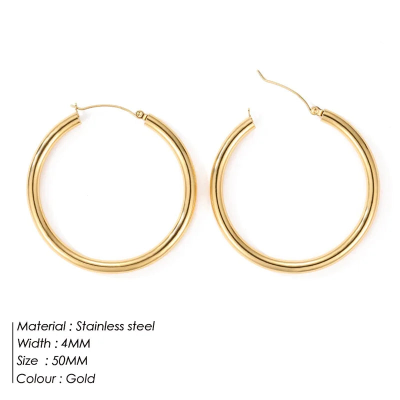 e-Manco Classic Stainless Steel Ear Buckle for Women Trendy Gold Color Small Large Circle Hoop Earrings  Jewelry Accessories