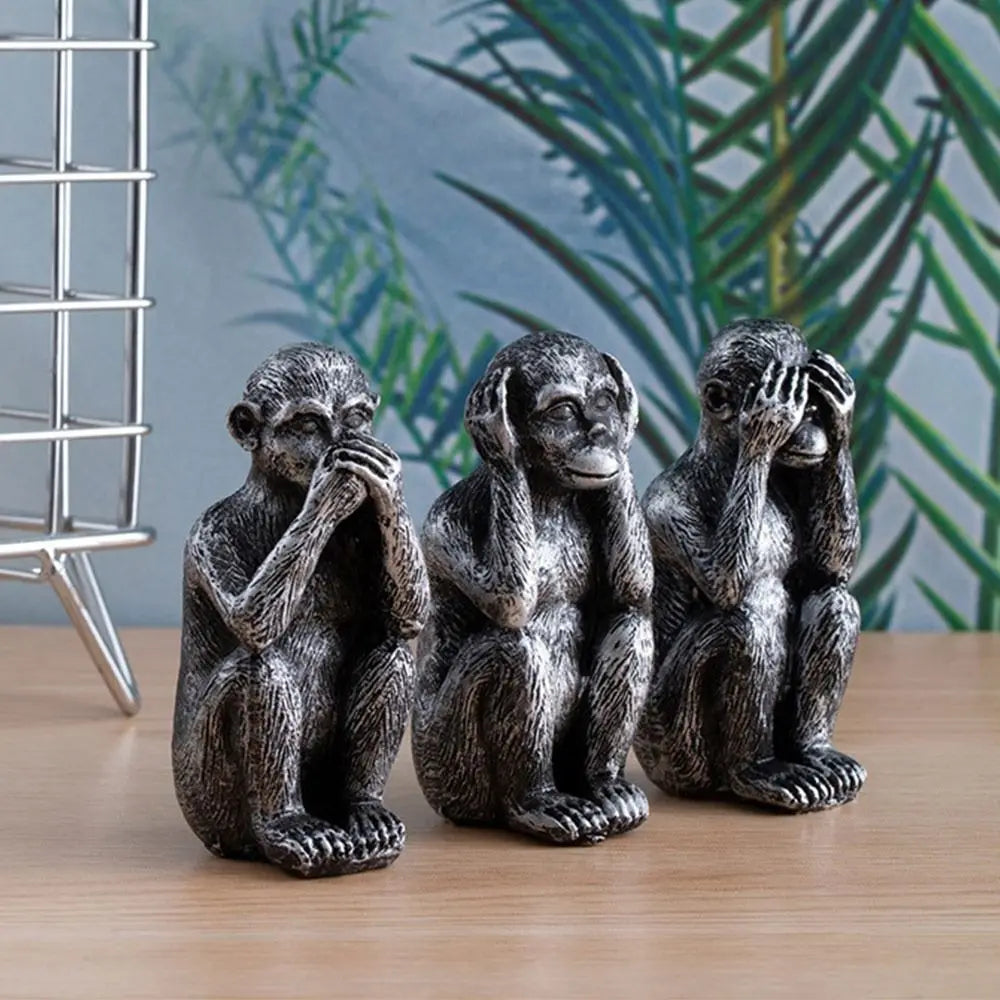 Resin Three Wise Monkeys Figurines Don't See Don't Speak Home Decor Crafts Don't Hear Creative Design Monkey Ornaments