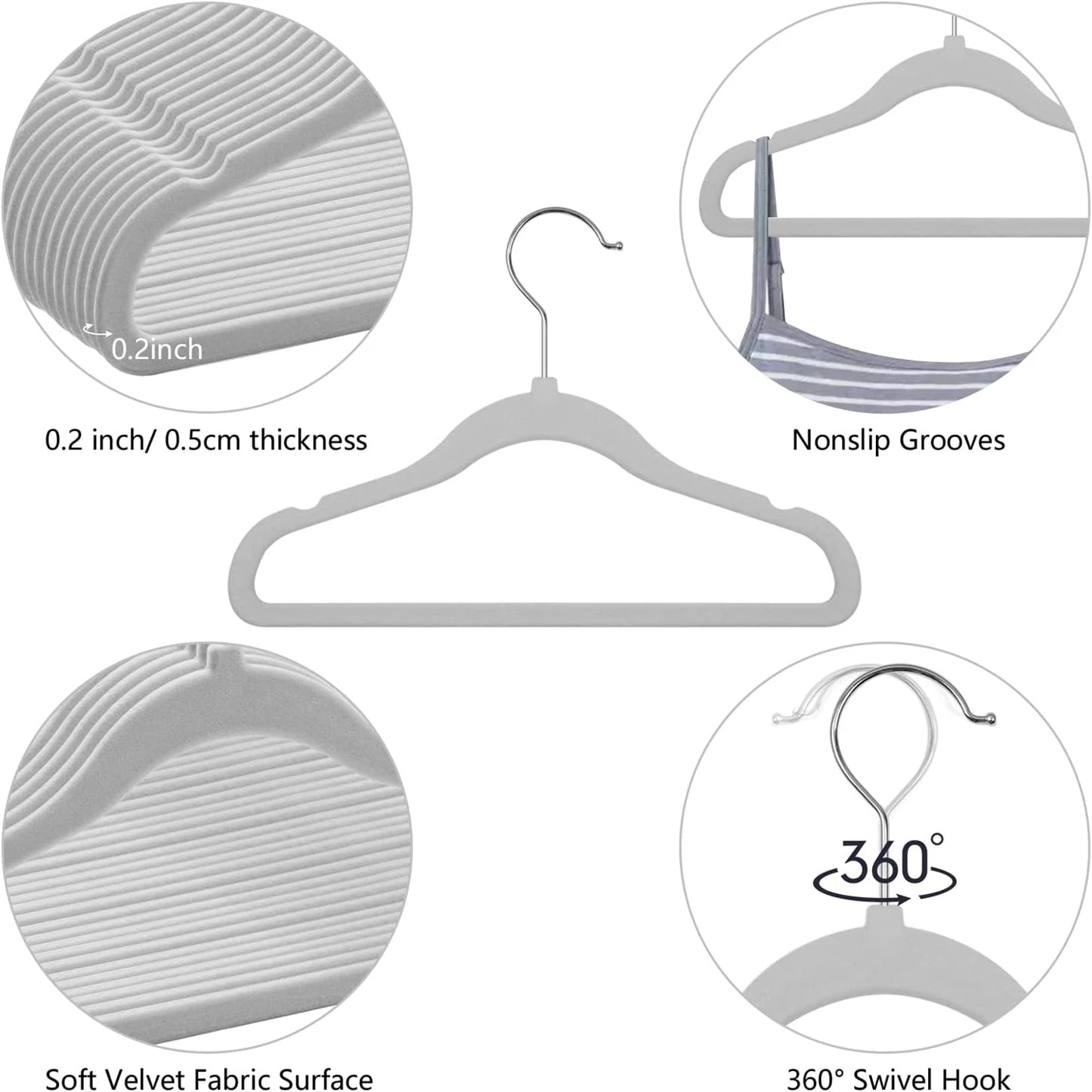 Pack of 10-Children's Velvet Non-Slip Hanger, Slim and Space Saving - 360° Swivel Hooks,Durable Junior Hanger