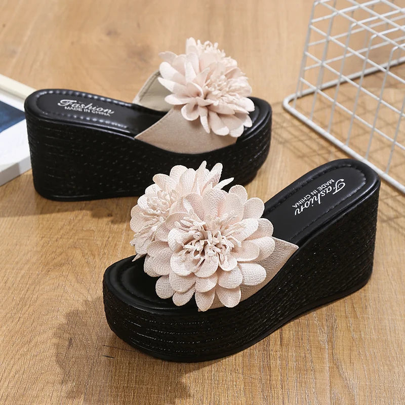 2025 Wedges Sandals Women Slippers Summer Beach Platform Shoes Flower Slippers Women High Heel Slippers Women Fashion