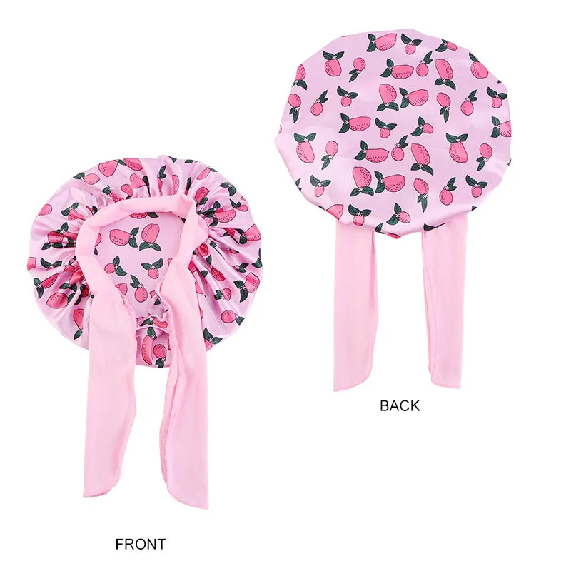 Adjustable Silky Satin Cap  Cartoon Baby Kids Print Satin Bonnet Sleep Hat Cap for Curly Hair
