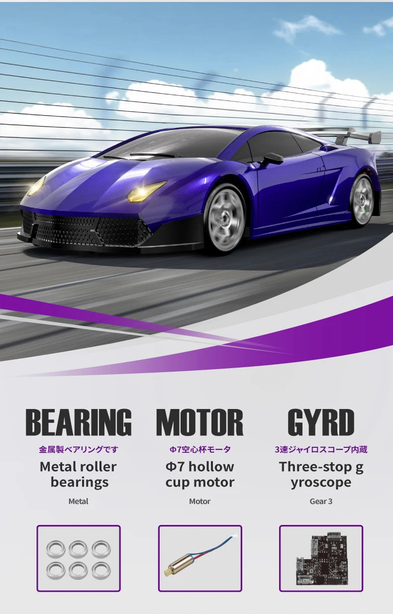 Model 2198: 1:43 Scale 4WD Remote Control Drift Toy Car with Smooth Handling and Realistic Drifting Effects