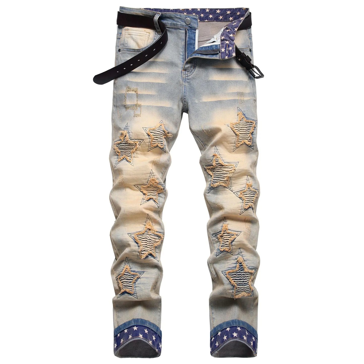 Kakan - New European and American Embroidered and Embroidered Long Jeans for Men's Wear, Retro Cuffed Fashion Stretch Jeans