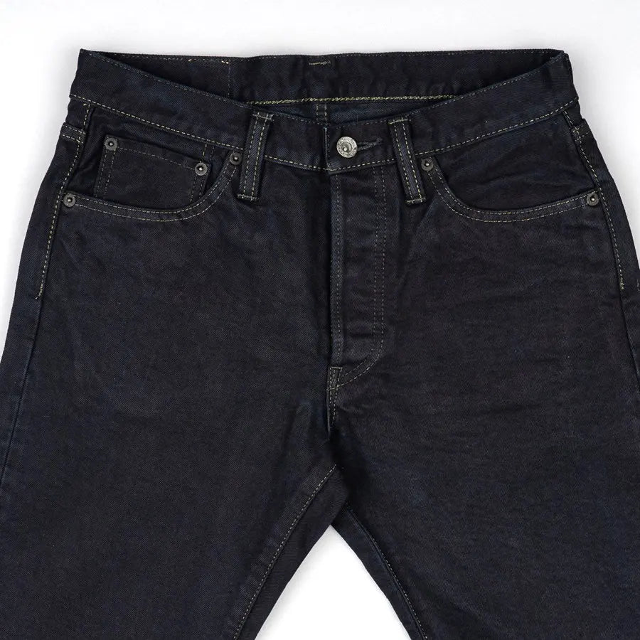 IRON HEART Indigo-Sulfide Black 634s Double Dyed 14oz Denim Jeans, One Wash