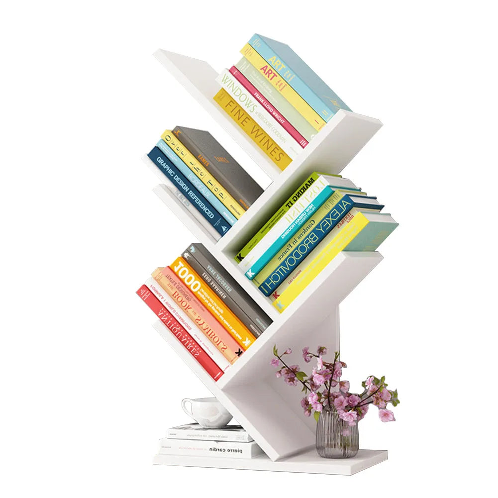 【Breeins】Rustic Standing Tree Bookshelf Wood Display Rack For Home Office Decoration Storage Organizer Shelf Bookcase