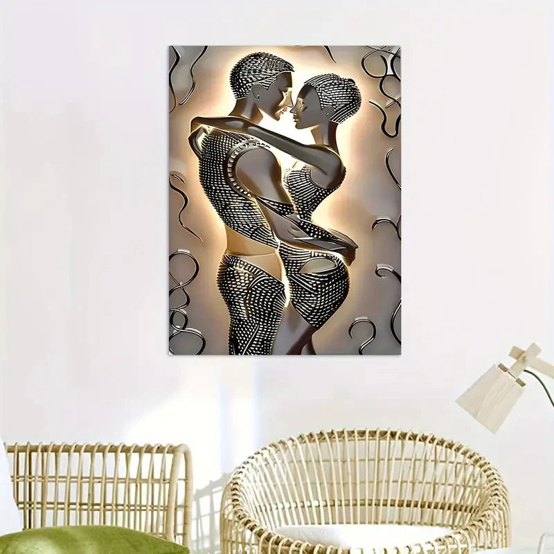 Modern Couple Sculpture Art Canvas Prints, Wall Art Canvas Posters Prints, Unique Decoration, Love Theme Living Room Home Decor