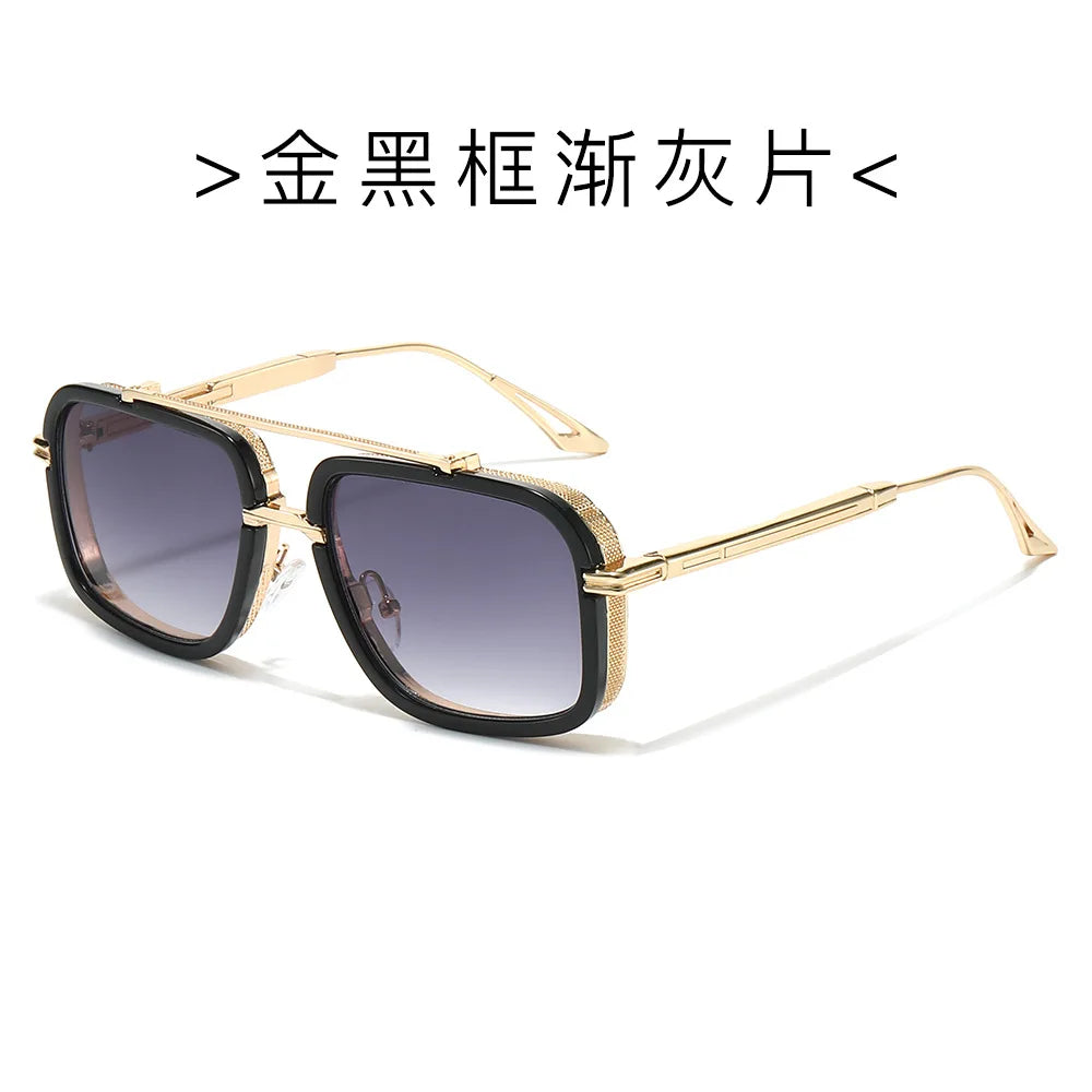 Large Square Sunglasses Men Steampunk Style Metal Pilot Sun Glasses Luxury Designer Brand Eyewear Fashion Shades Double Beam