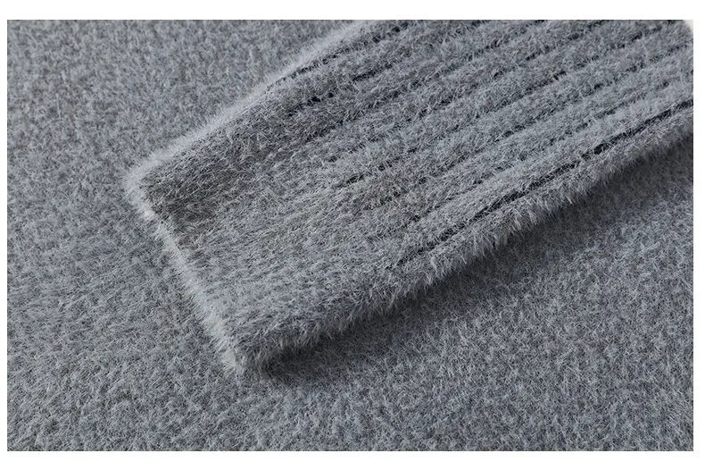 Thickened Winter Semi High Neck Knitted Sweater with Anti Pilling Splicing Men's Casual Long Sleeved Bottom Printed Pullover
