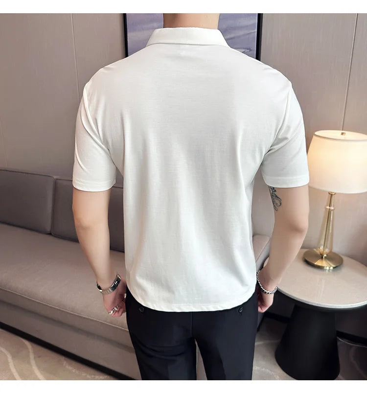 Luxury Purple Polo Shirts For Men High Quality Summer Short Sleeve Men's Polos Ice Silk Elastic Slim Fit Turn Down Collar Tees