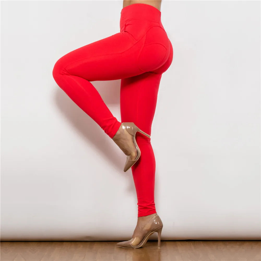 Shascullfites Red Fashion Pants Comfy Skin-fit Leggings High Rise Pencil Pants for Women Slim Hips Trendy Skinny Pants