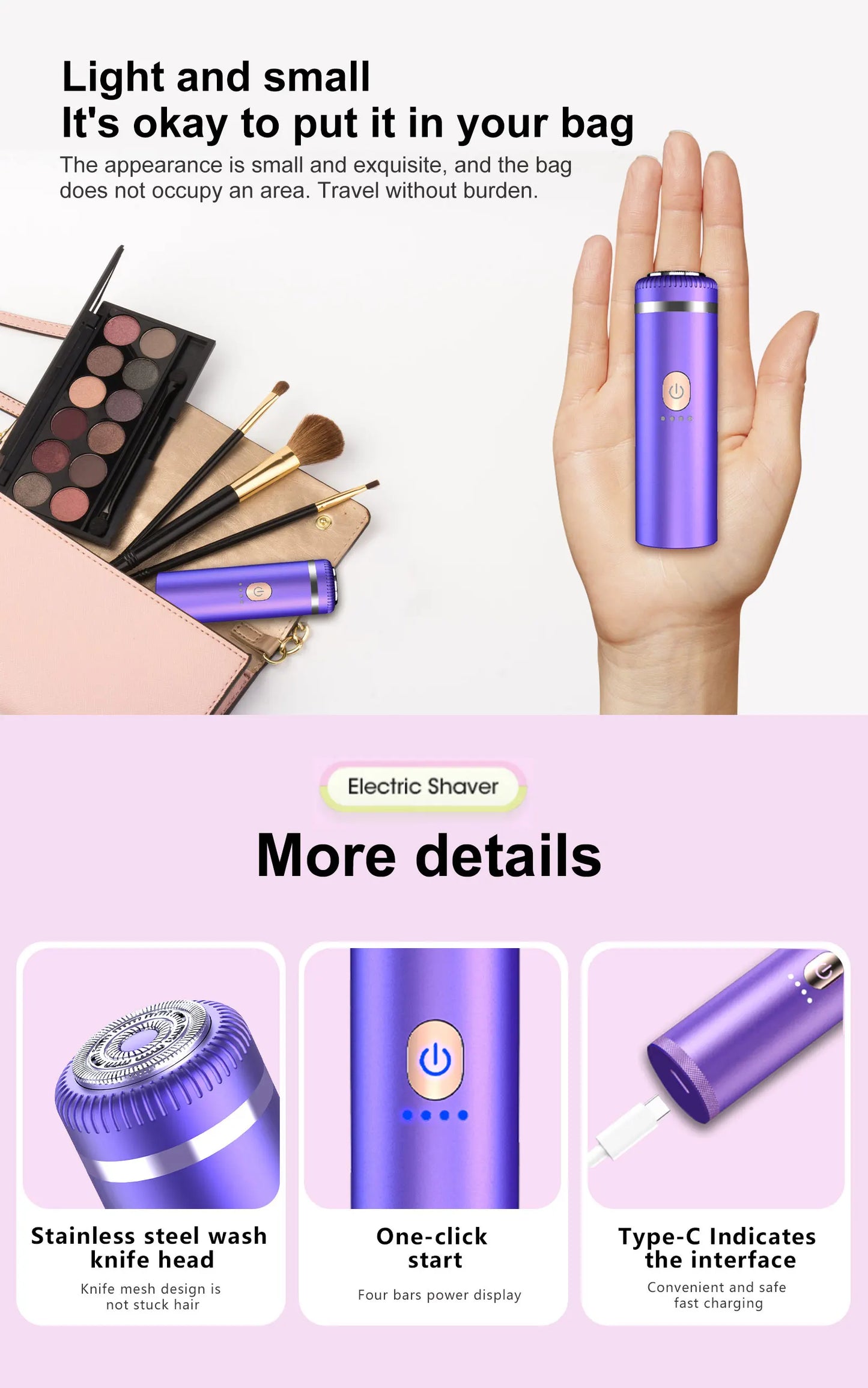 Facial Hair Remover for Women, Eyebrow Trimmer Nose Hair Mini Bikini Razor Precise Shaper, Portable Rechargeable Epilator for Li