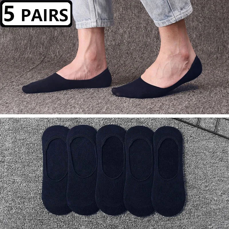 5 Pairs Plus Size 47,48 Mens Boat Socks Large Summer Non-slip Silicone Invisible No Show Sock Slippers Cotton Black Sporty Meias