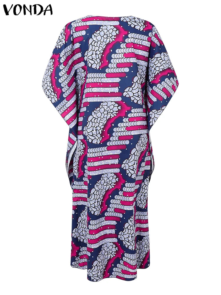 Plus Size 5XL VONDA Women Maxi Dress Bohemian Printed Long Vestidos Summer Half Bat Sleeve Casual Loose Robe Vintage Sundress