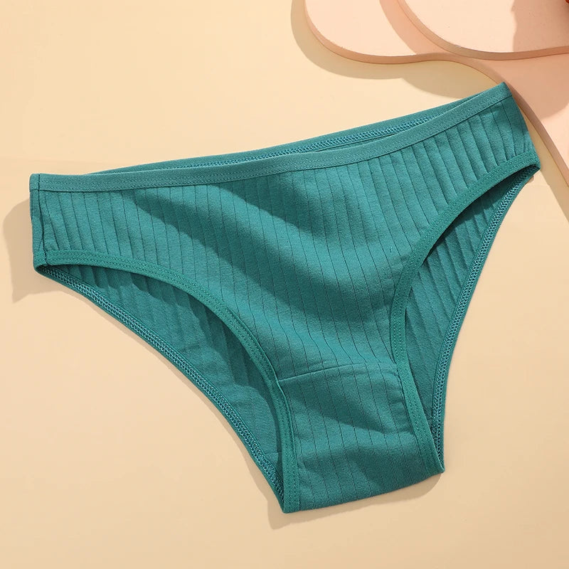 FINETOO 9PCS/SET Cotton Striped Underwear Women's Panties Sexy Soft Solid Color Briefs Female Comfortable Stretch Lingerie M-XL