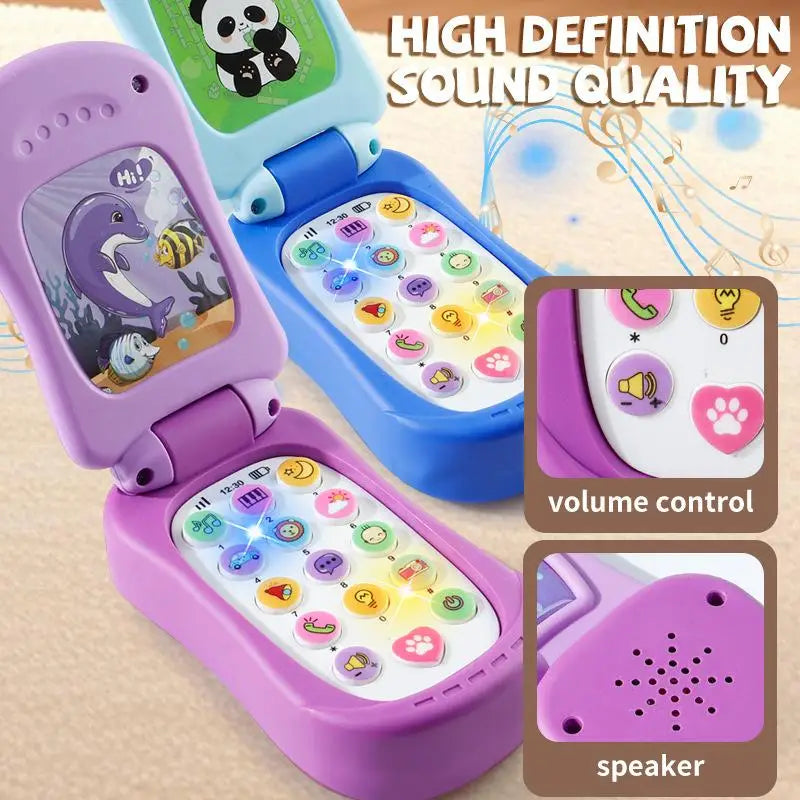 Interactive Early Education Toy: Cartoon Simulation Flip Phone with Music and Sound; Ideal for Children's Day Gifting