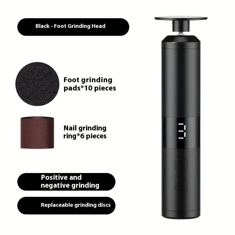 Electric 2-in-1 foot grinder and nail grinder - USB foot repair equipment with 3-speed adjustment and 16 interchangeable heads