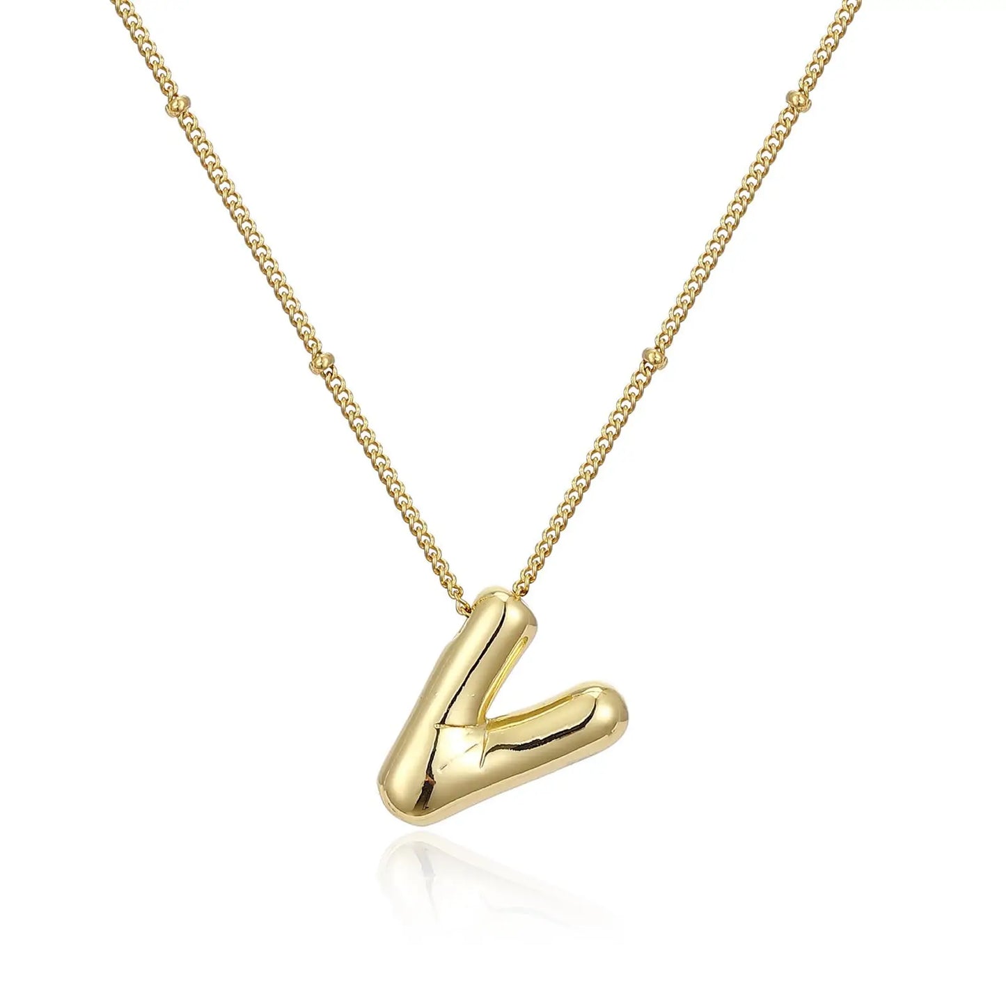 LATS Gold Plated Metal Chunky Alphabet Balloon Bubble Initial Letter Pendant Necklace for Women Men Boy Fashion Jewelry