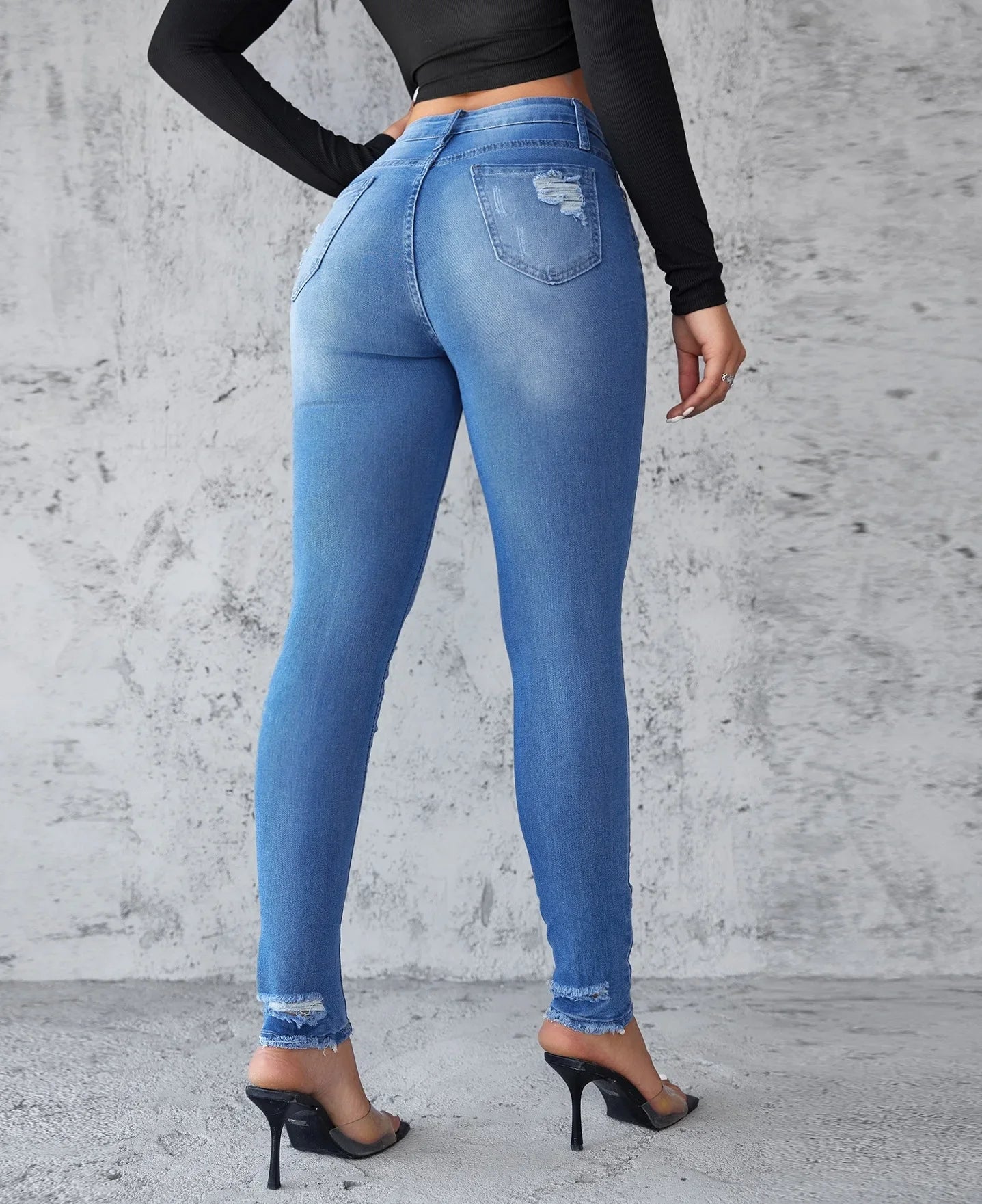 Women's Skinny Jeans Hole Design Spring Summer New Style Butt Lifting Long Trousers Comfortable Fit Denim Pants
