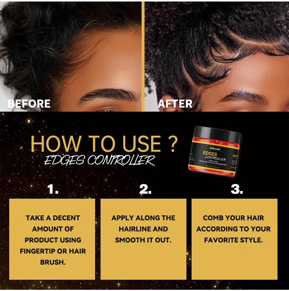 100ml/3.38 fl. oz. Edge Control Hair Gel Strong Hold Thick Edges Styling Gel Non-Greasy Non-Flaking Hair Gel For All Hair Types