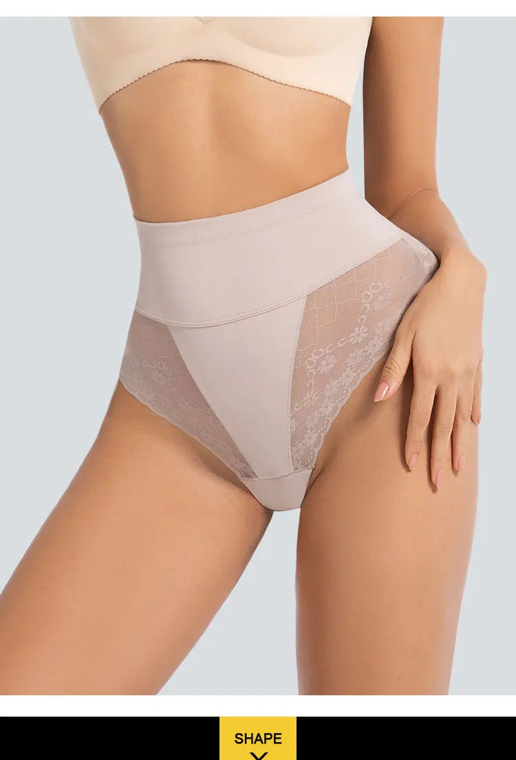 High Waist Tummy Control Women Seamless Panties Sexy Flroal Lace Splicing Thongs Tight Elastic Breathable Soft Lingerie